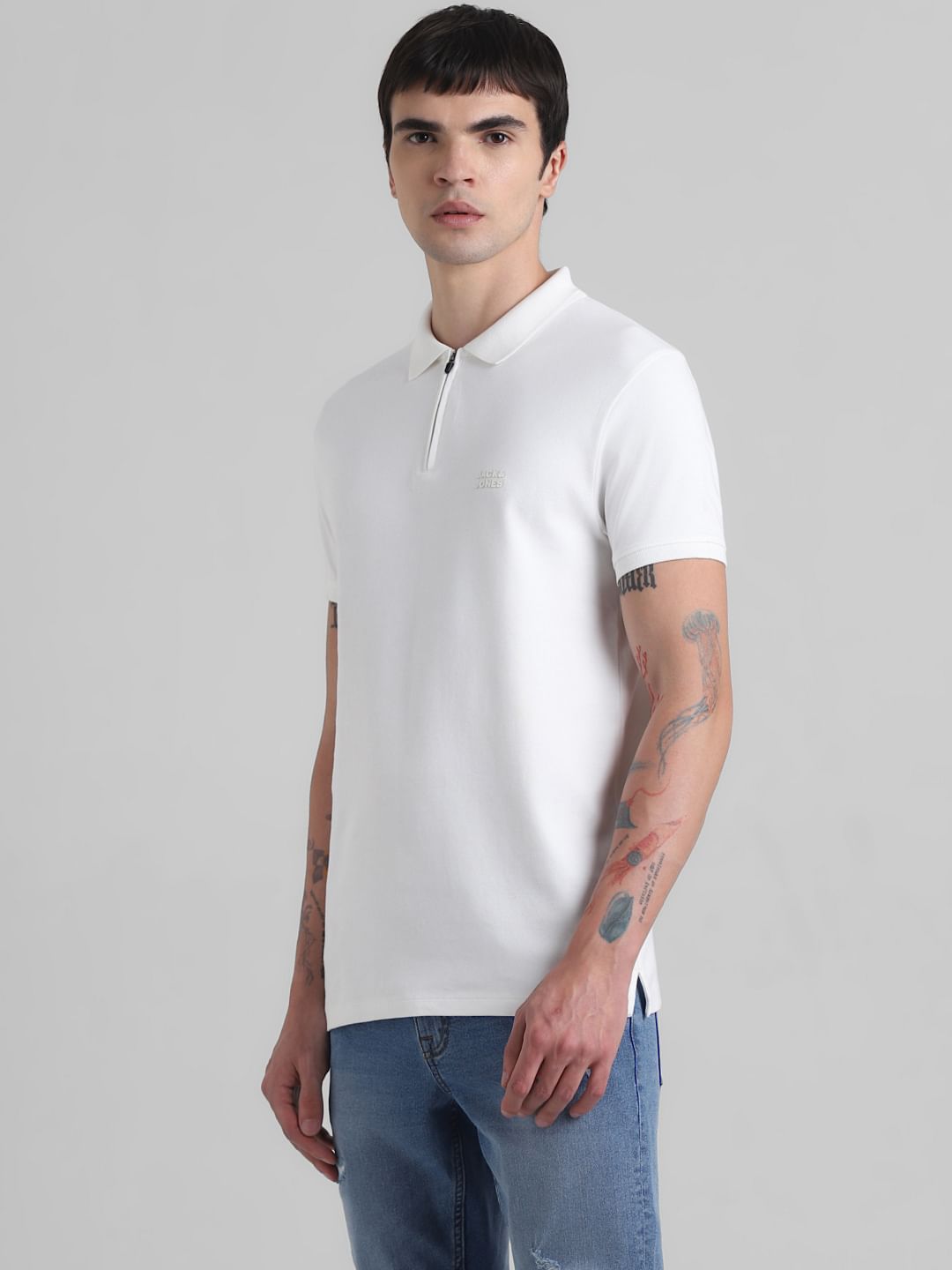 White Zip Detail Polo T-shirt