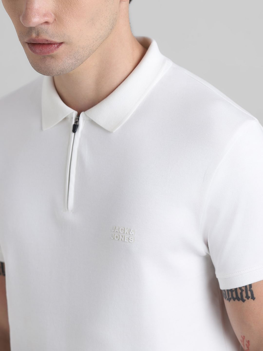 White Zip Detail Polo T-shirt