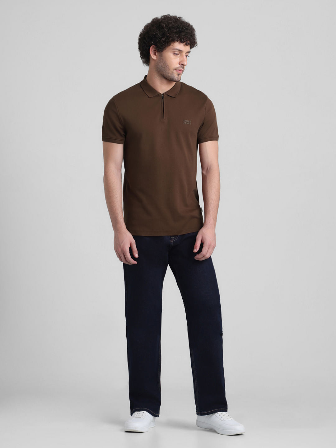 Brown Zipped Cotton Polo