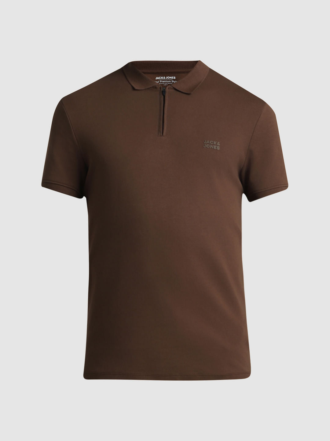 Brown Zipped Cotton Polo