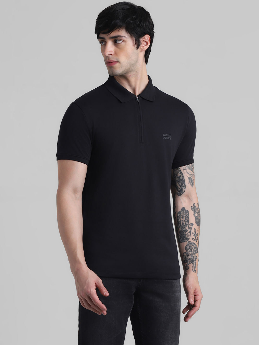 Black Zip Detail Polo T-shirt