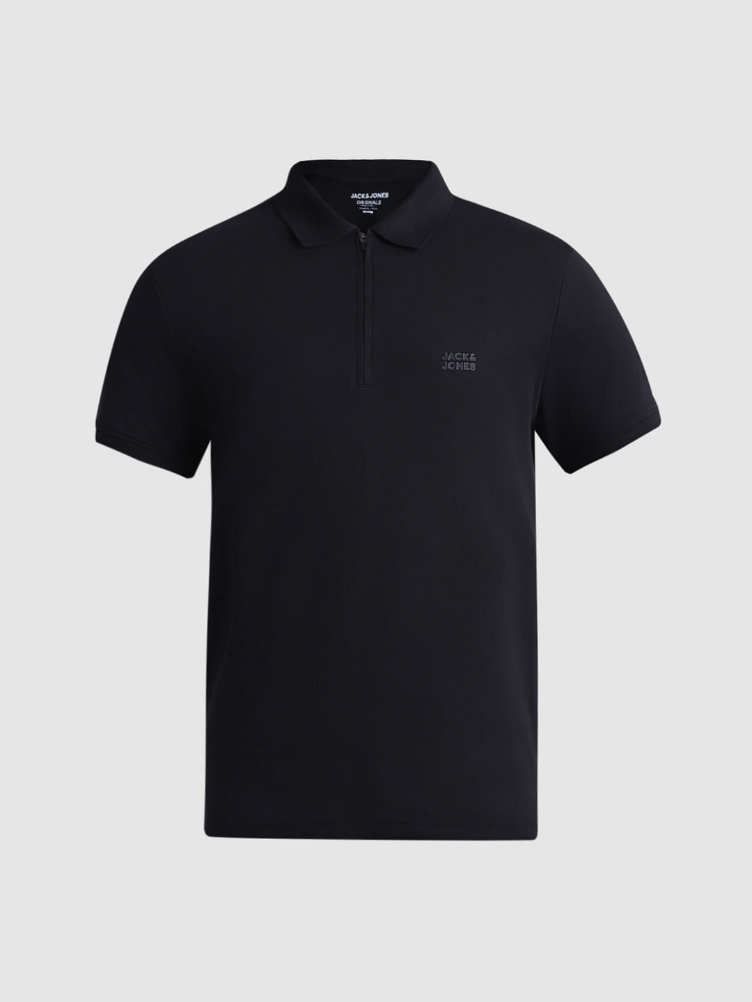 Black Zip Detail Polo T-shirt