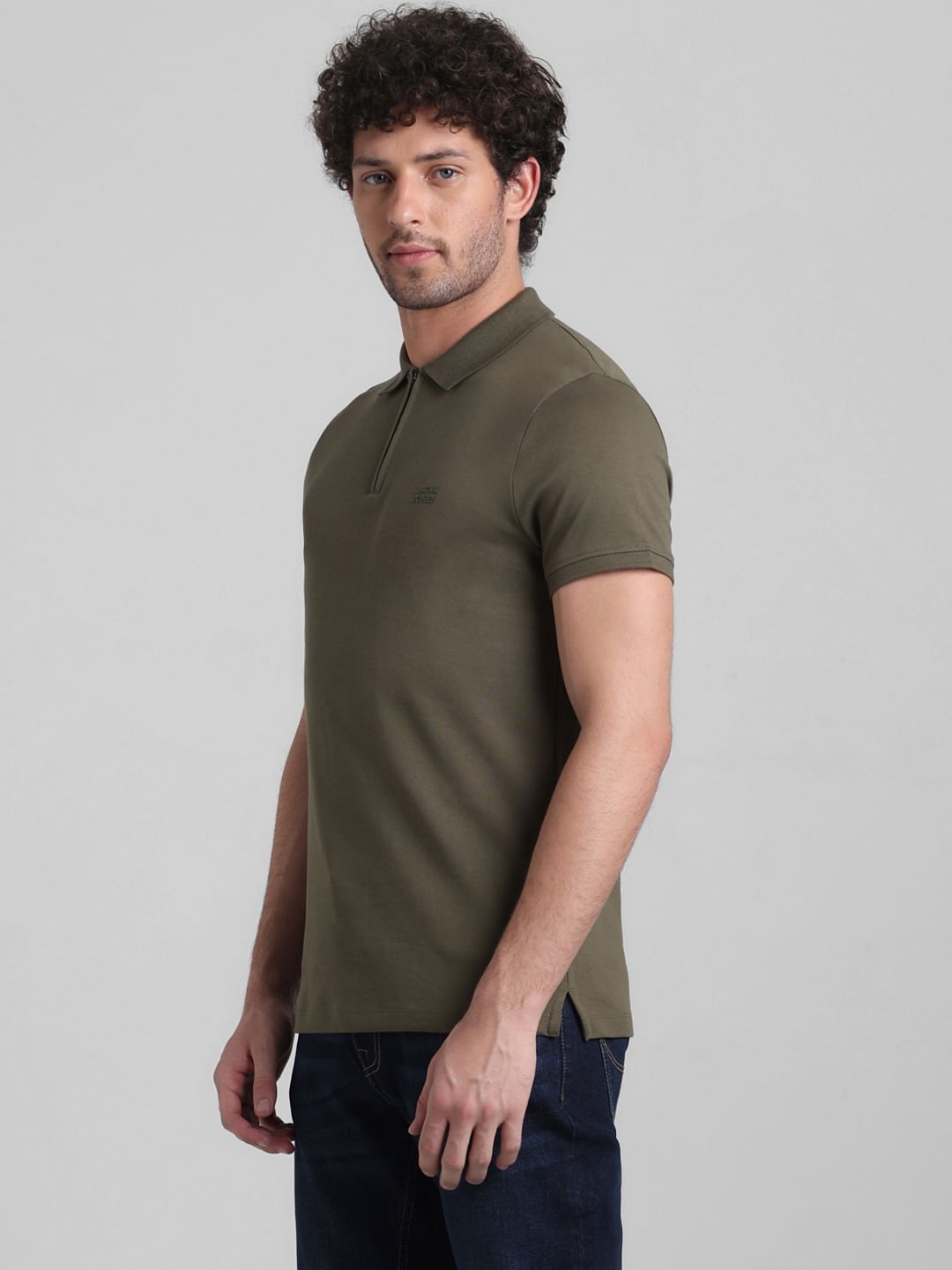 Dark Green Zipped Cotton Polo