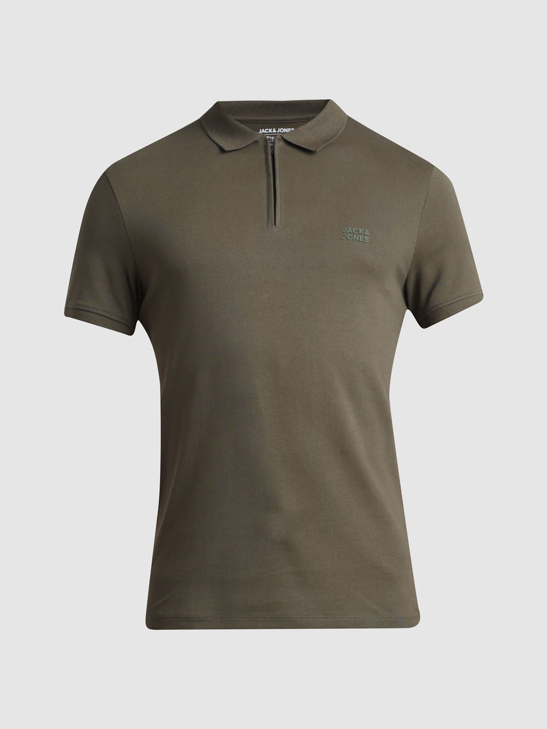Dark Green Zipped Cotton Polo