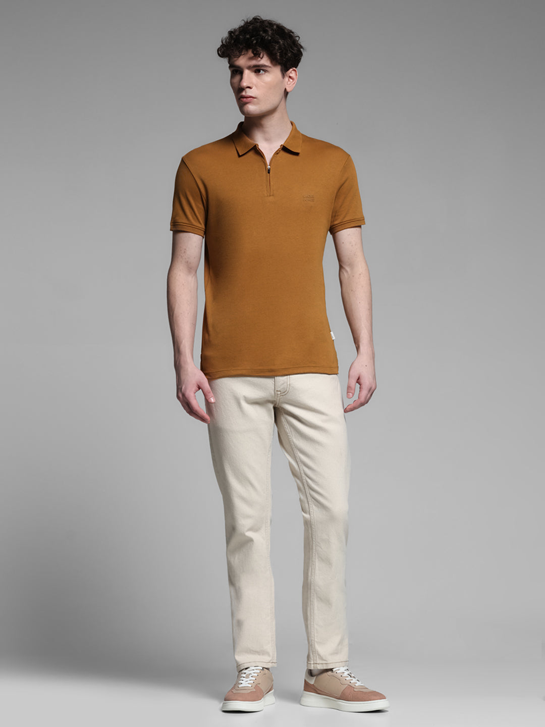 Golden Brown Zipped Polo