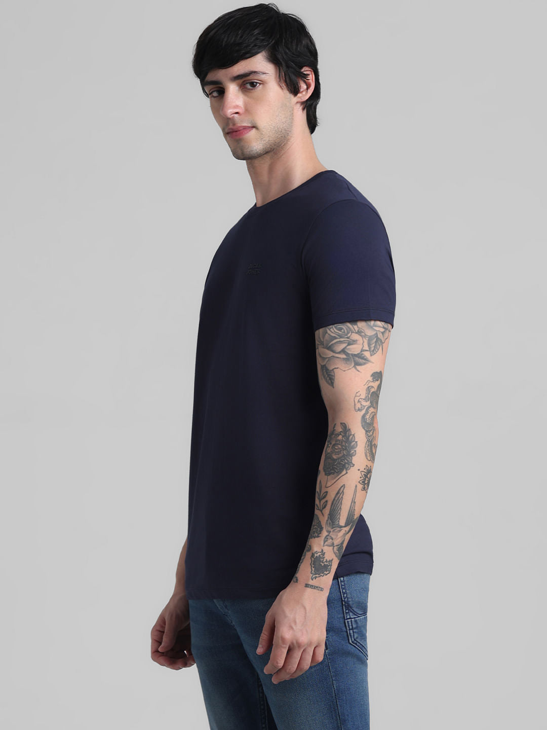 Navy Blue Logo Text Crew Neck T-shirt
