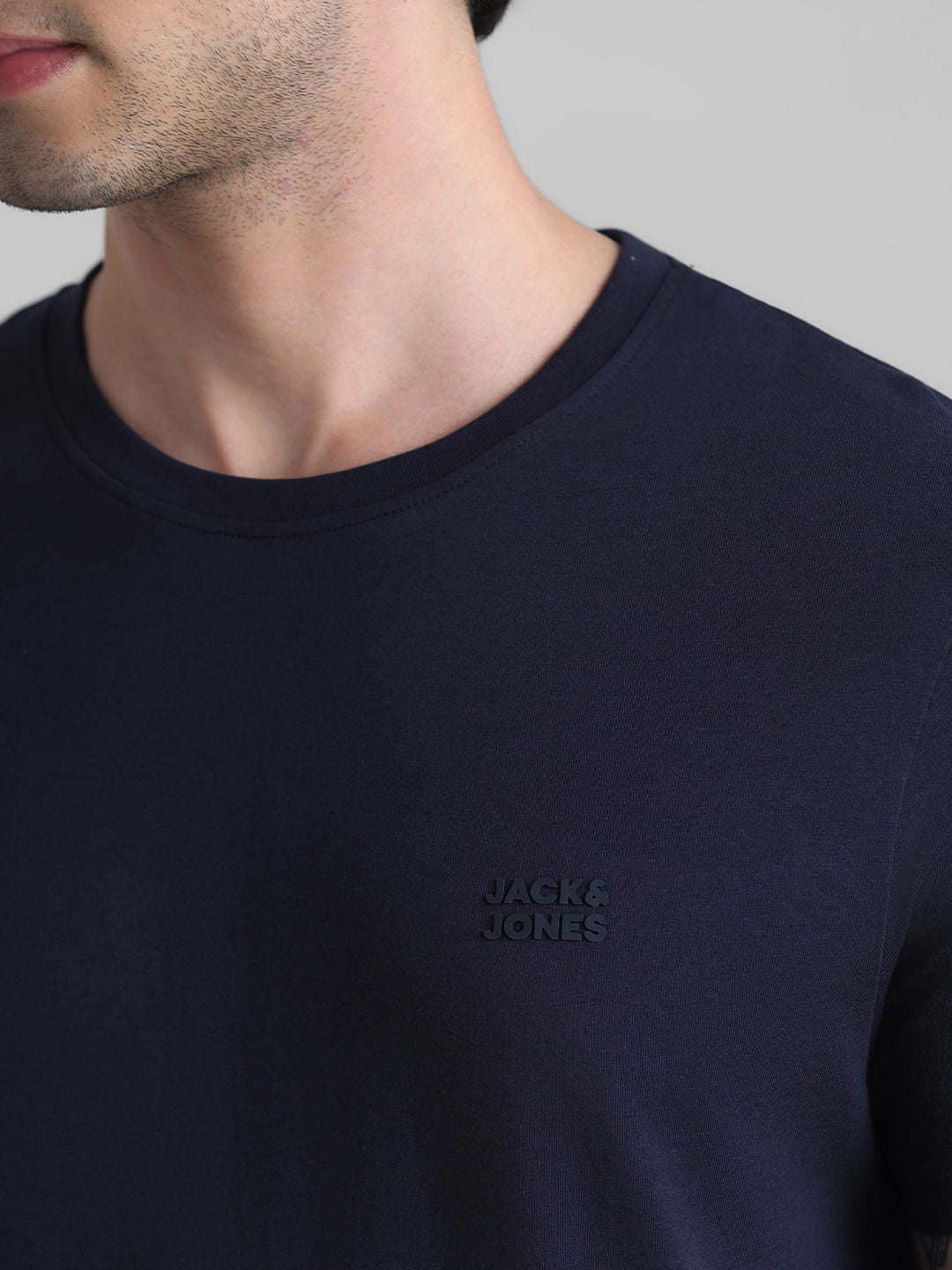 Navy Blue Logo Text Crew Neck T-shirt