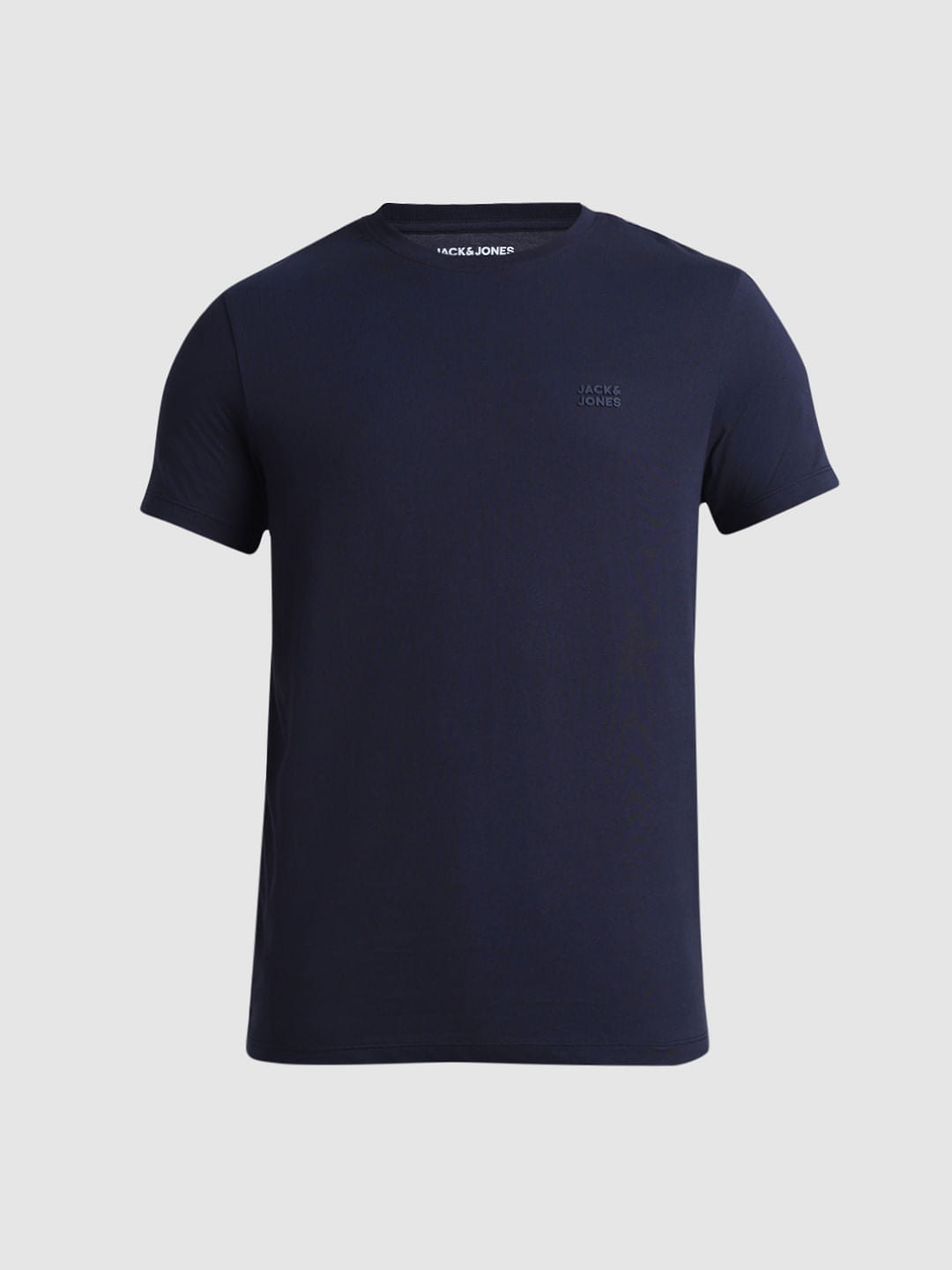 Navy Blue Logo Text Crew Neck T-shirt