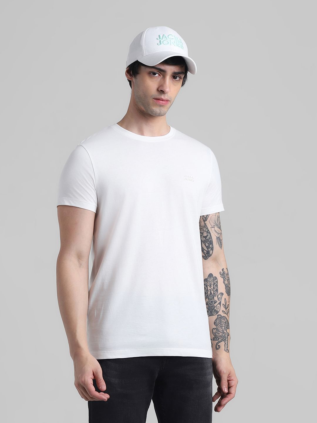 White Logo Branding Crew Neck T-shirt