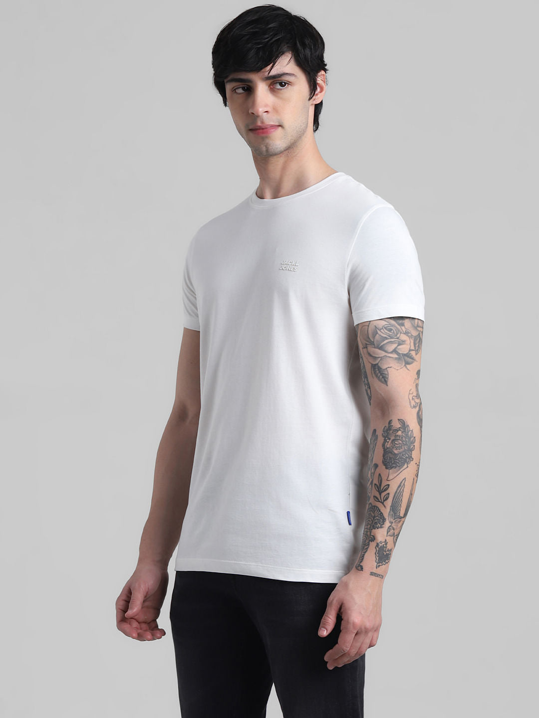 White Logo Branding Crew Neck T-shirt