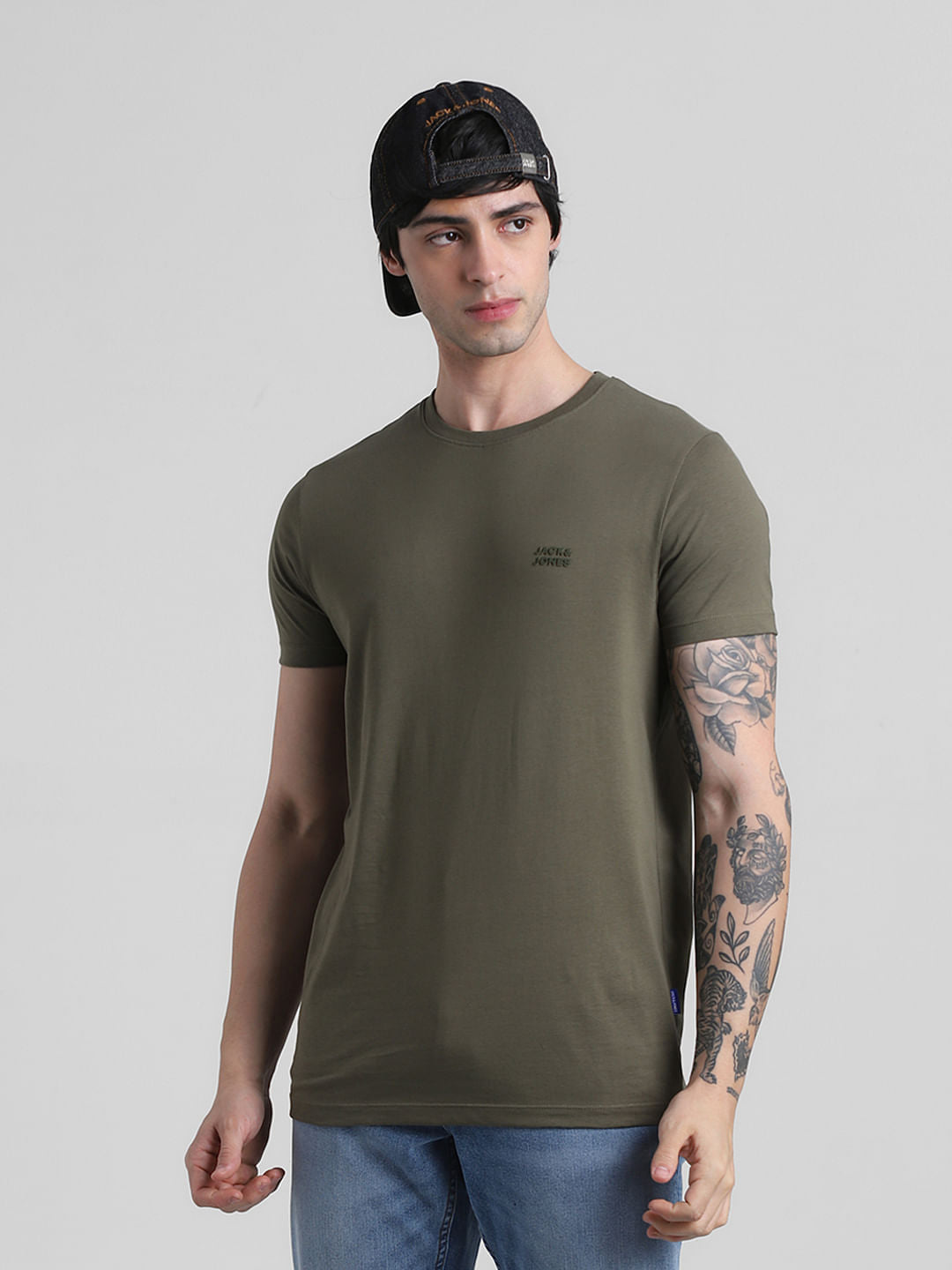 Olive Logo Branding Crew Neck T-shirt