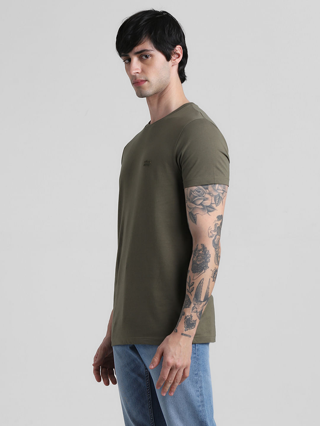 Olive Logo Branding Crew Neck T-shirt
