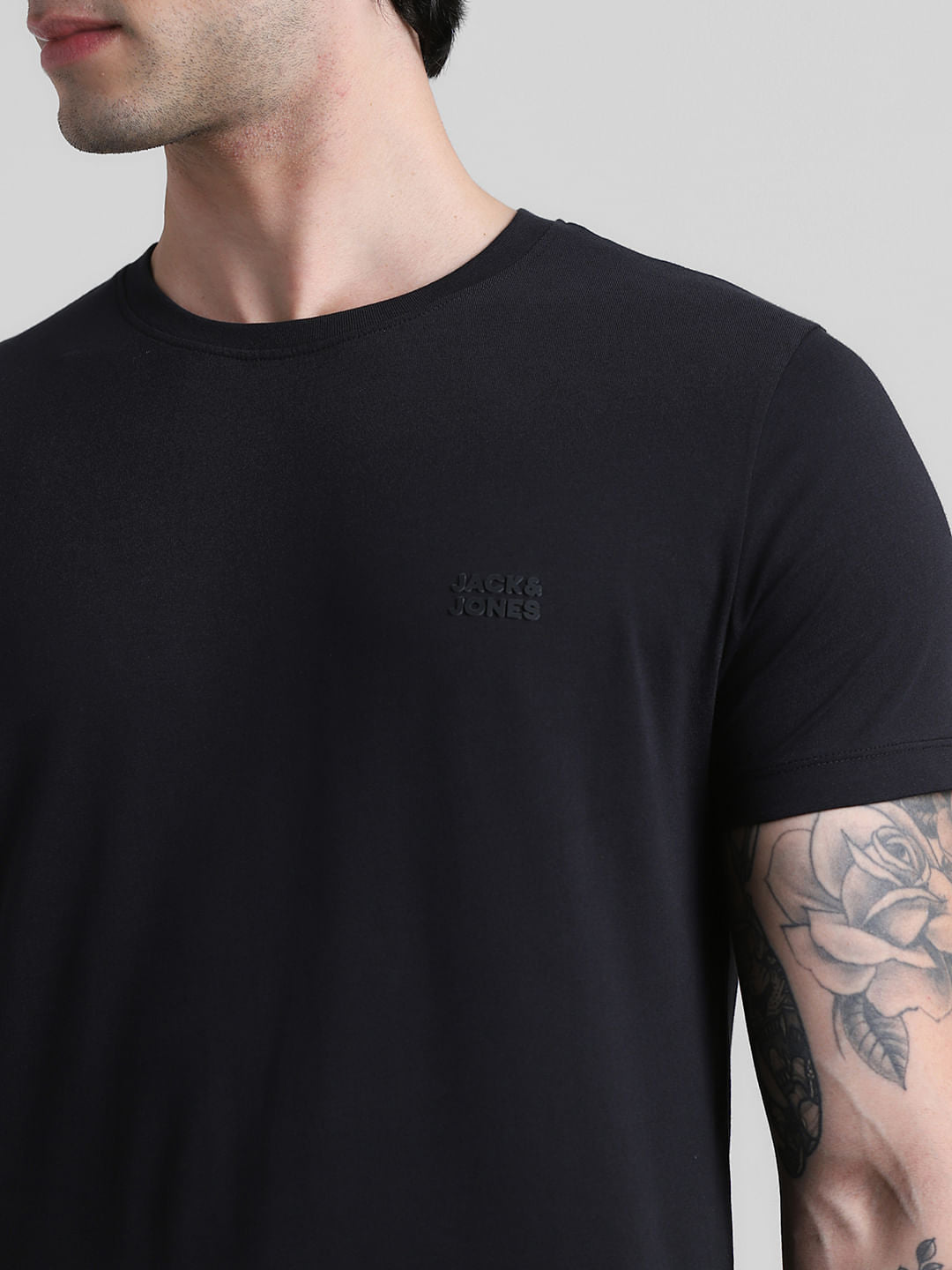 Black Logo Branding Crew Neck T-shirt