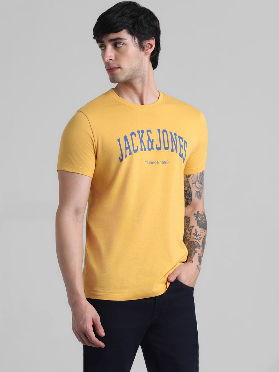 Yellow Logo Text Crew Neck T-shirt
