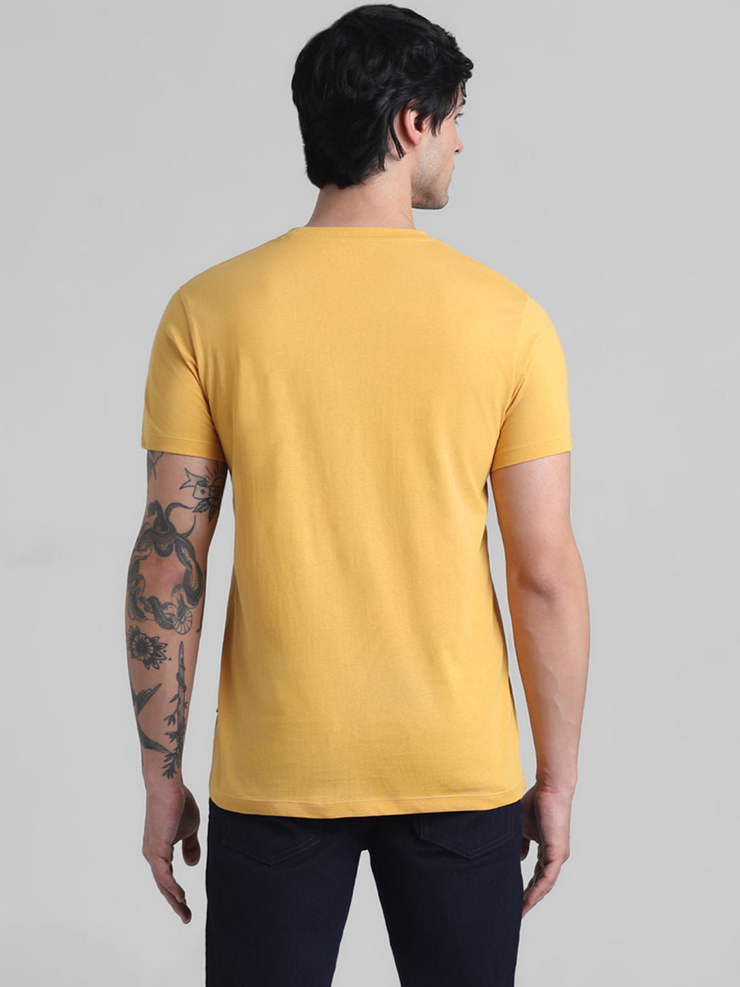 Yellow Logo Text Crew Neck T-shirt