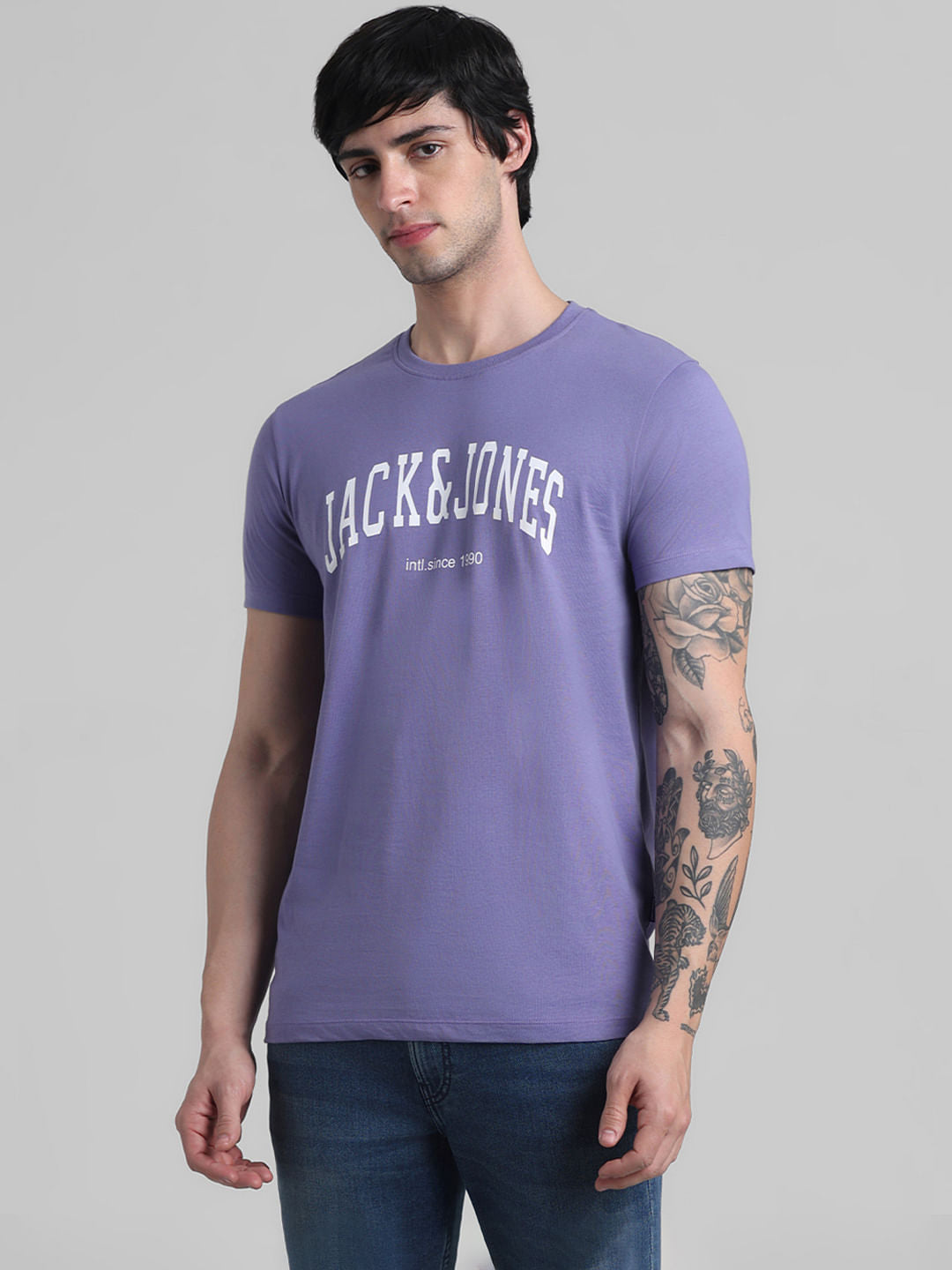 Purple Logo Text Crew Neck T-shirt