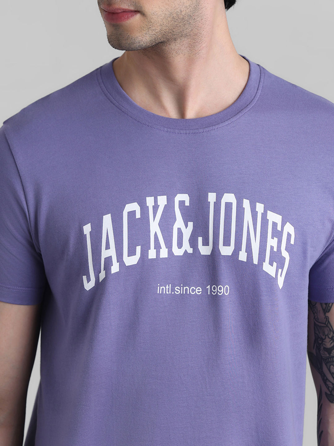 Purple Logo Text Crew Neck T-shirt