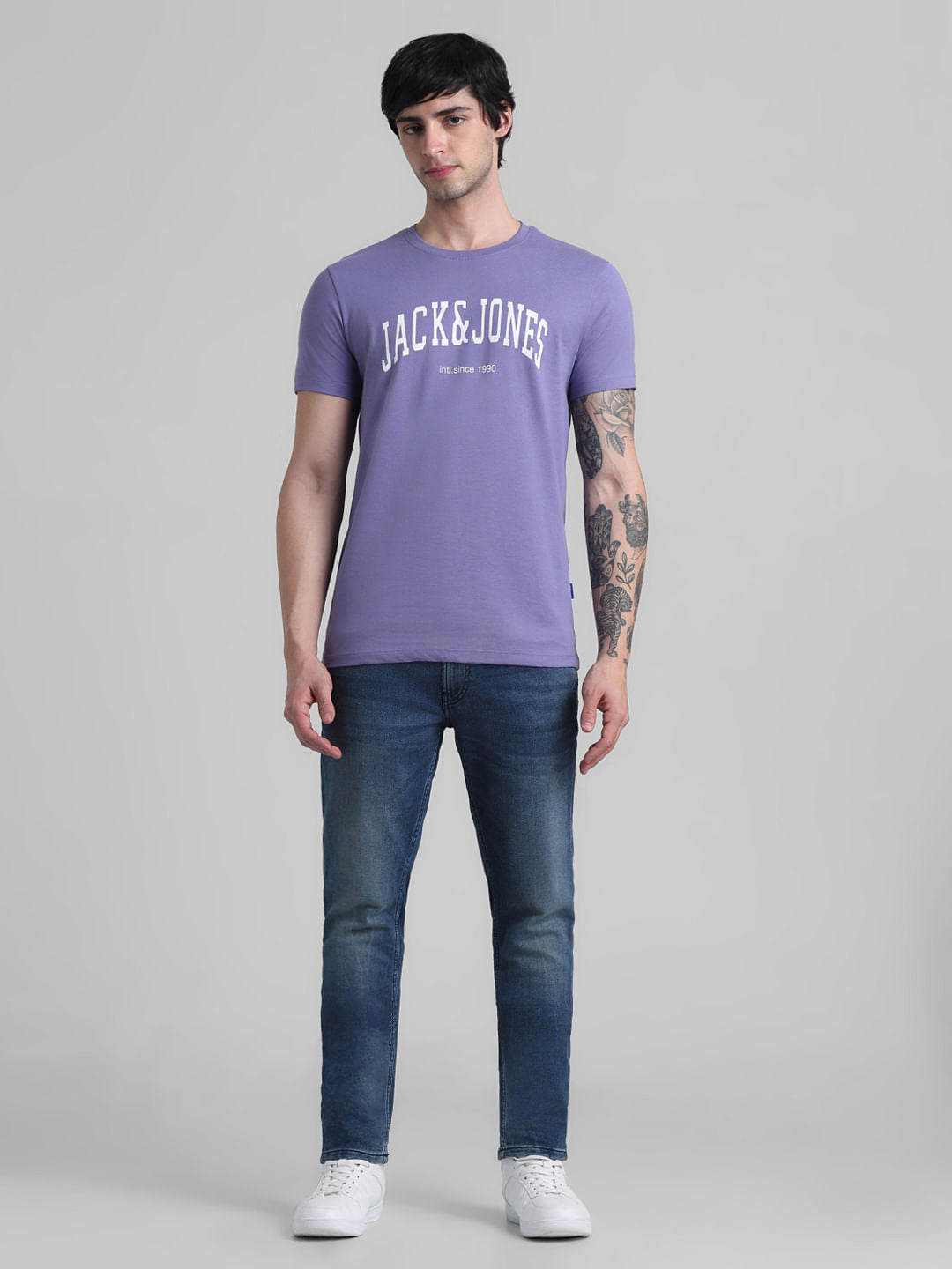 Purple Logo Text Crew Neck T-shirt