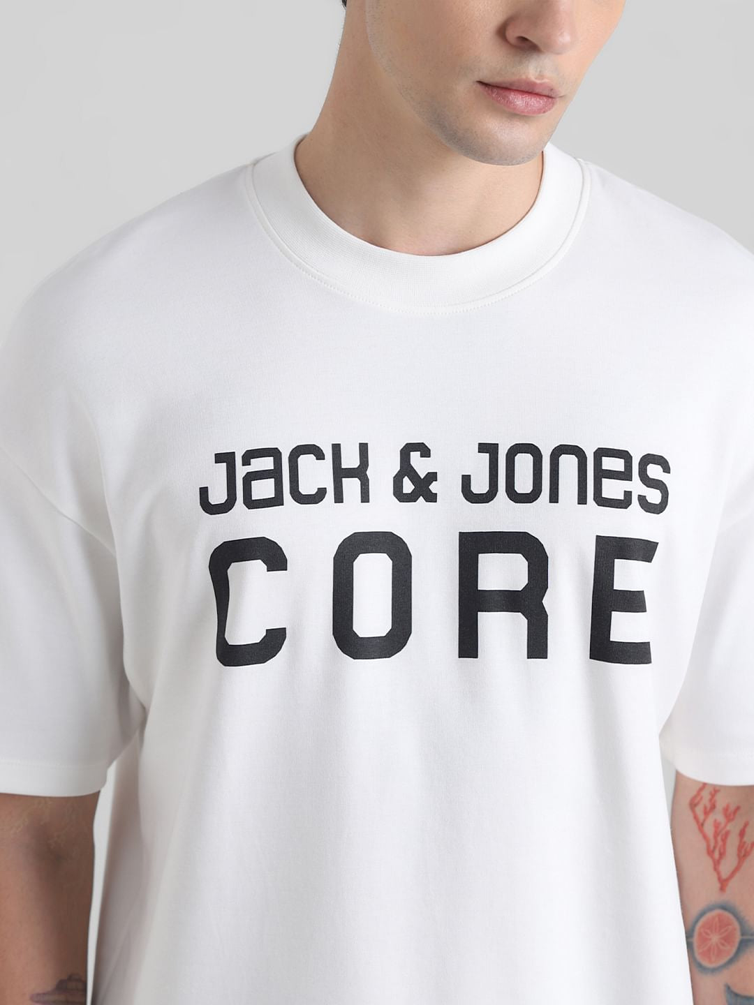 White Logo Print Oversized Crew Neck T-shirt