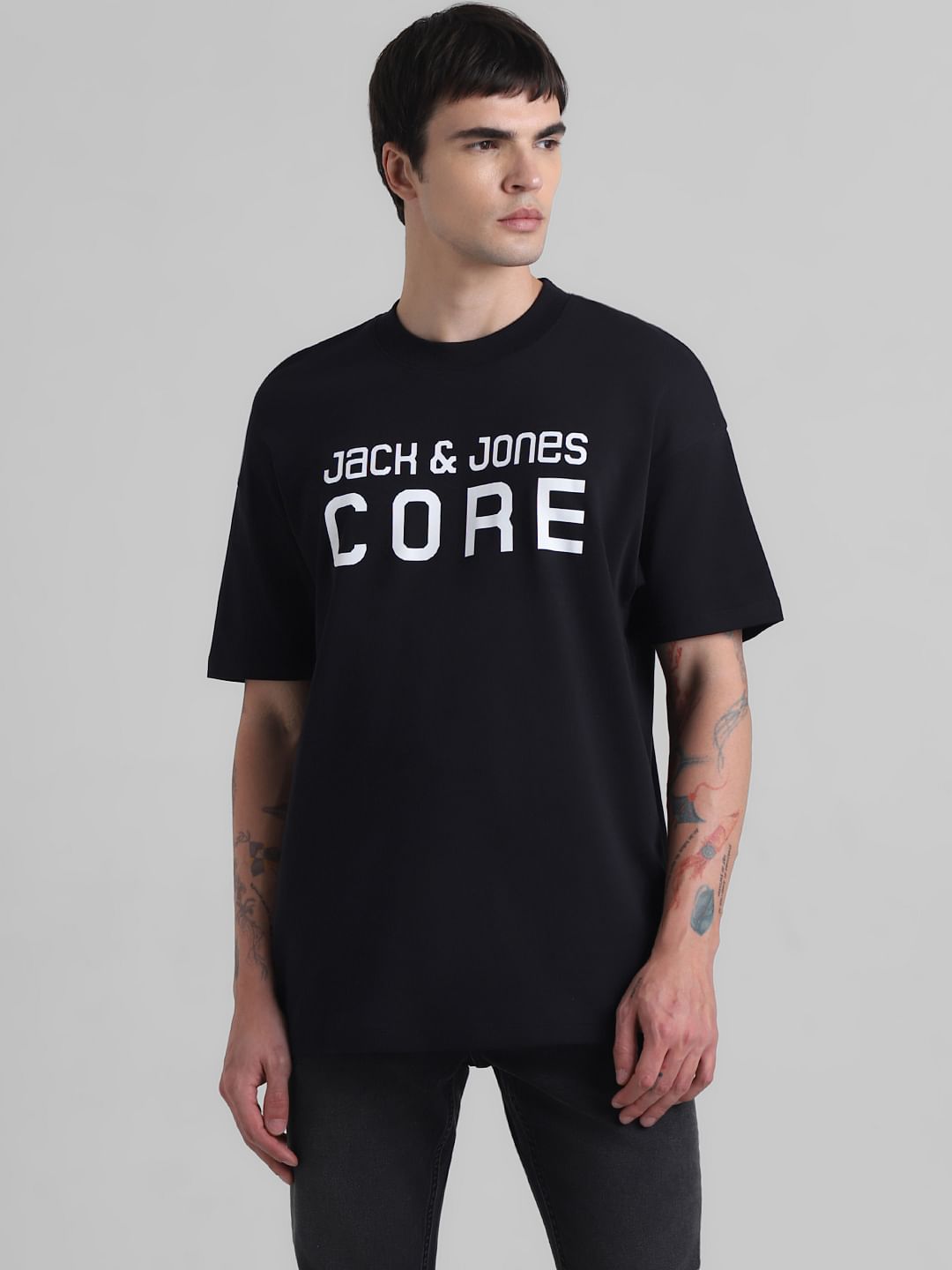 Black Logo Print Oversized Crew Neck T-shirt
