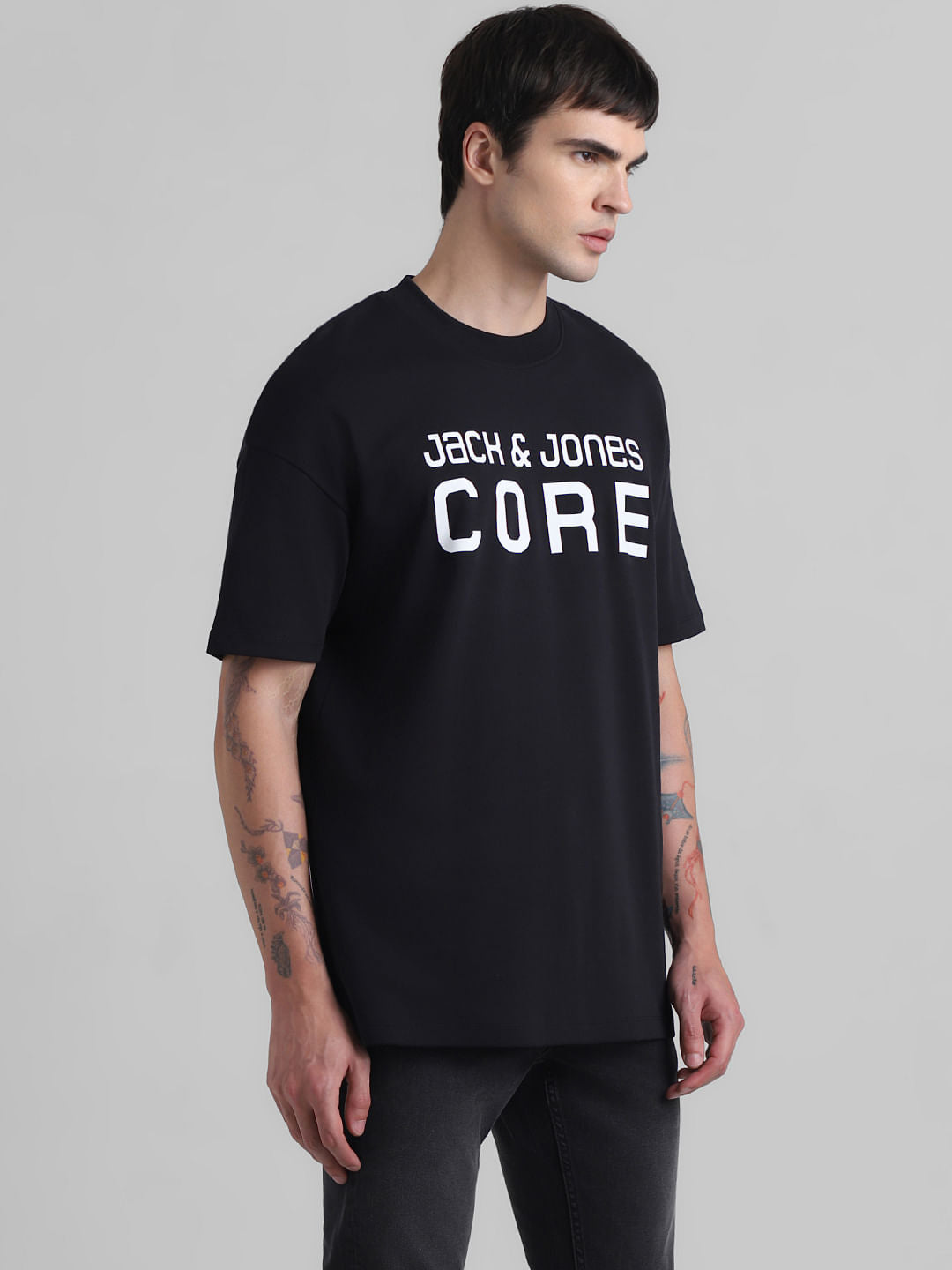 Black Logo Print Oversized Crew Neck T-shirt