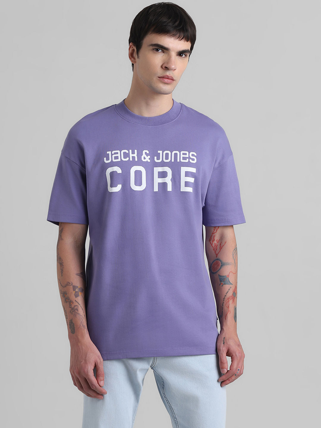 Purple Logo Print Oversized Crew Neck T-shirt