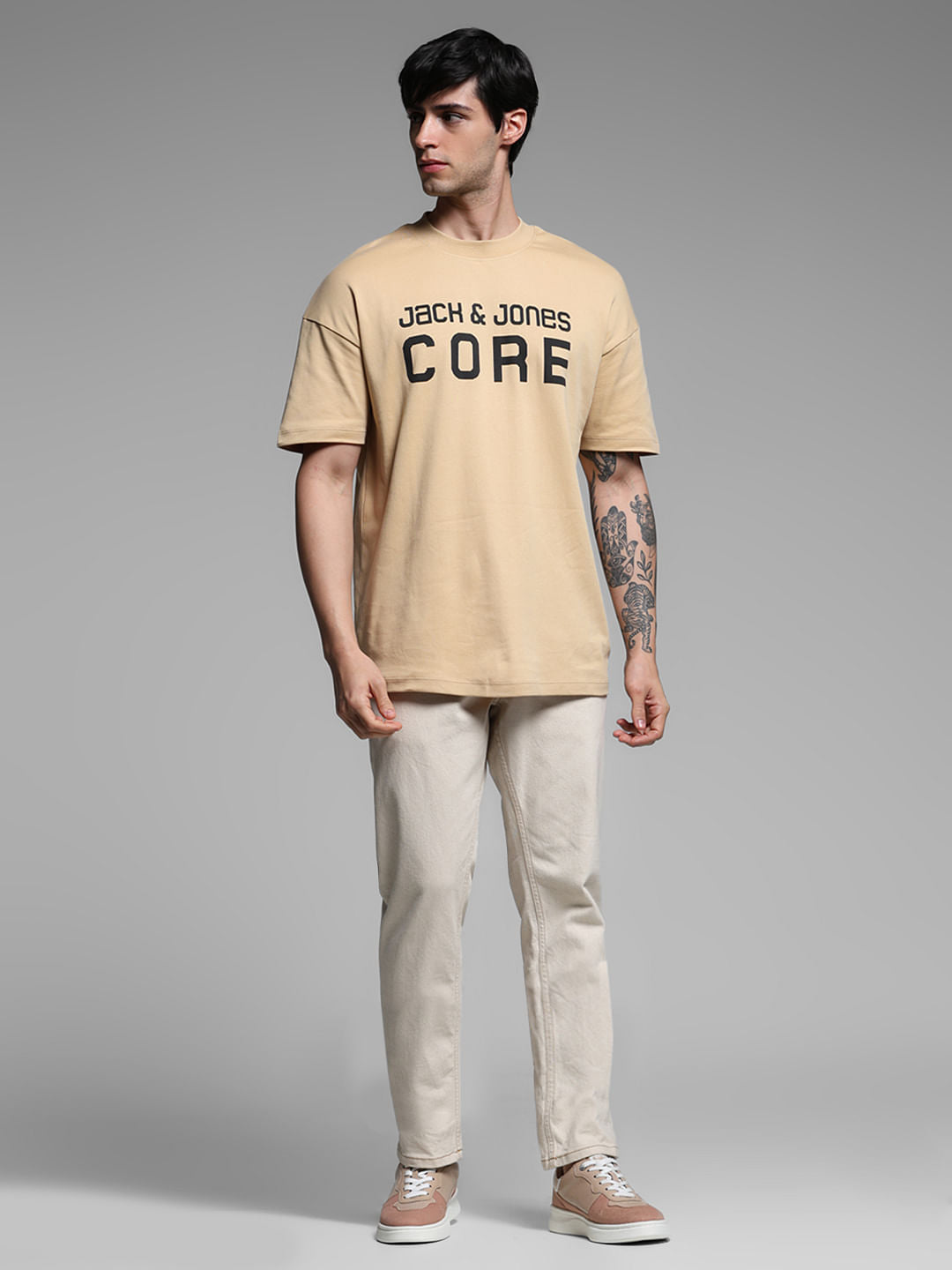 Beige Cotton Oversized T-Shirt