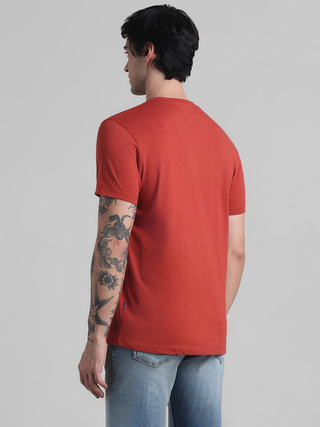 Red Logo Text Crew Neck T-shirt