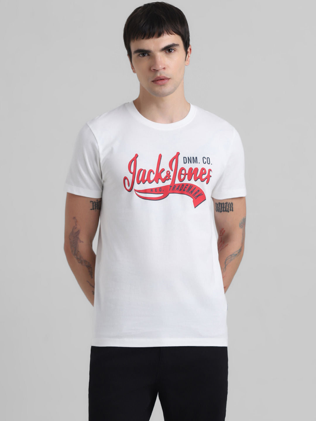 White Logo Print Crew Neck T-shirt
