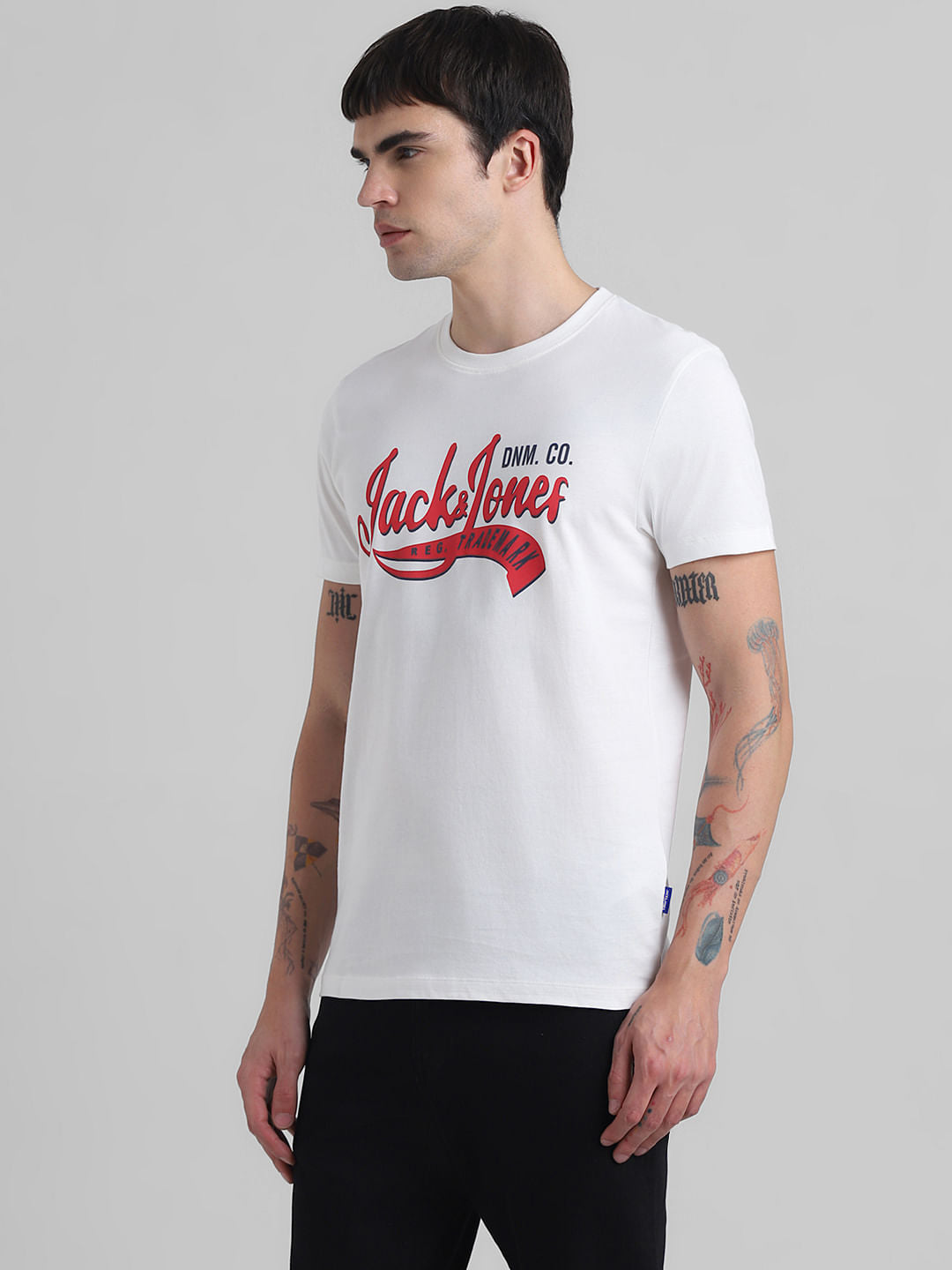 White Logo Print Crew Neck T-shirt