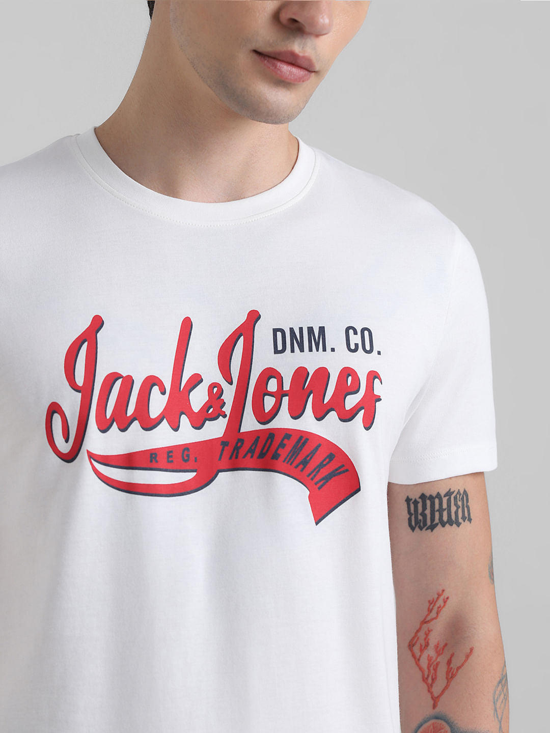 White Logo Print Crew Neck T-shirt