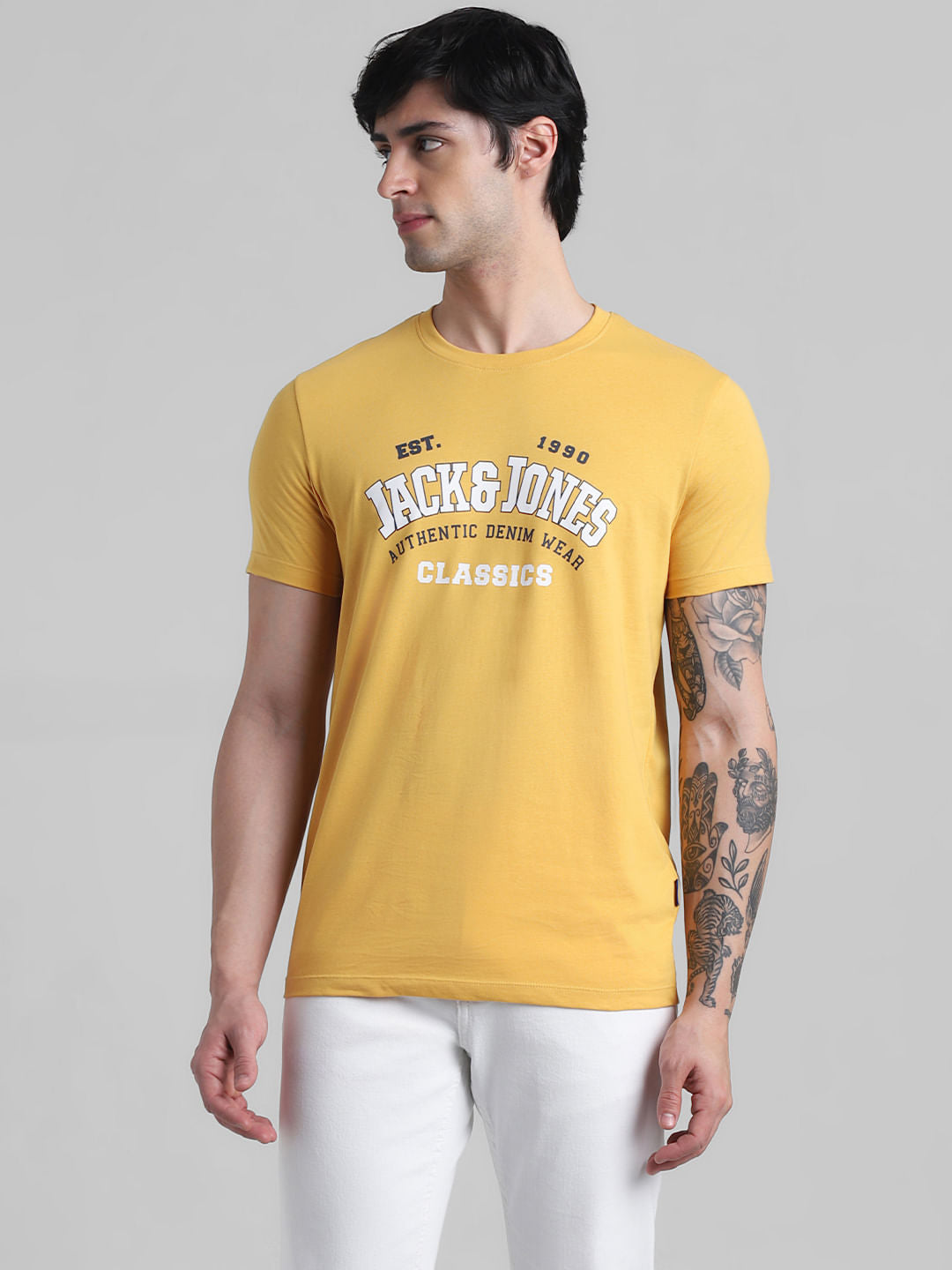 Yellow Logo Text Crew Neck T-shirt