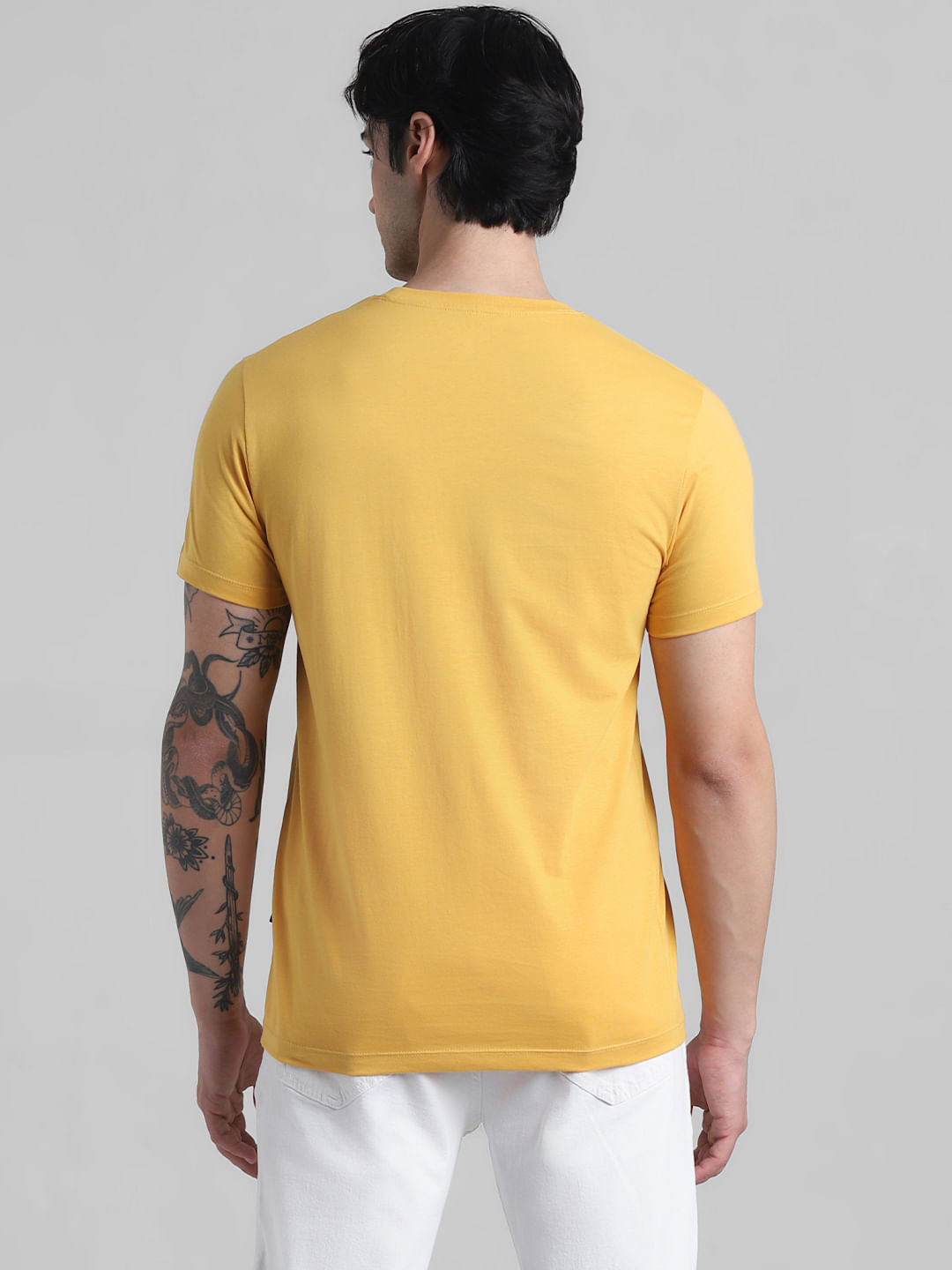 Yellow Logo Text Crew Neck T-shirt