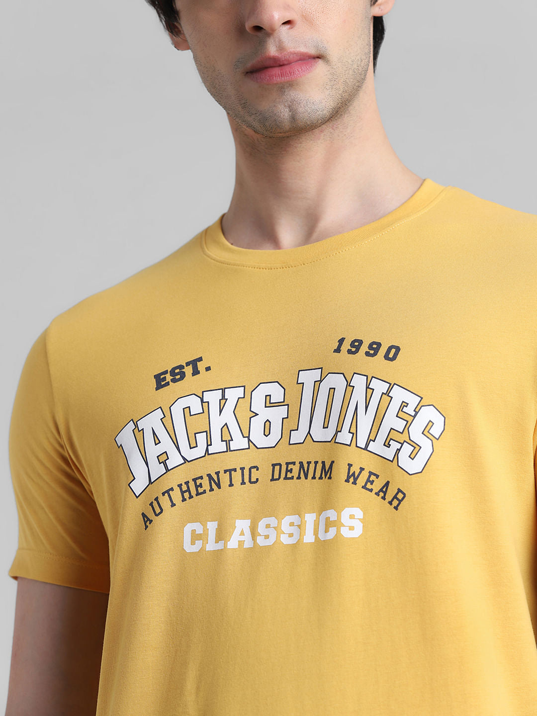 Yellow Logo Text Crew Neck T-shirt