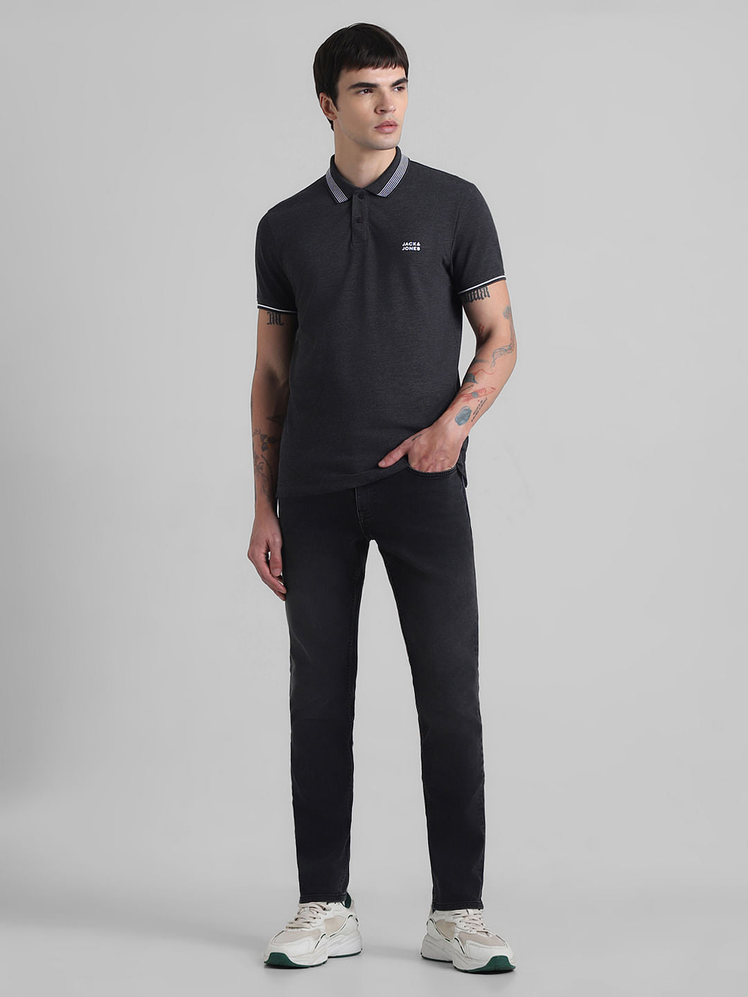 Black Contrast Tipping Polo T-shirt