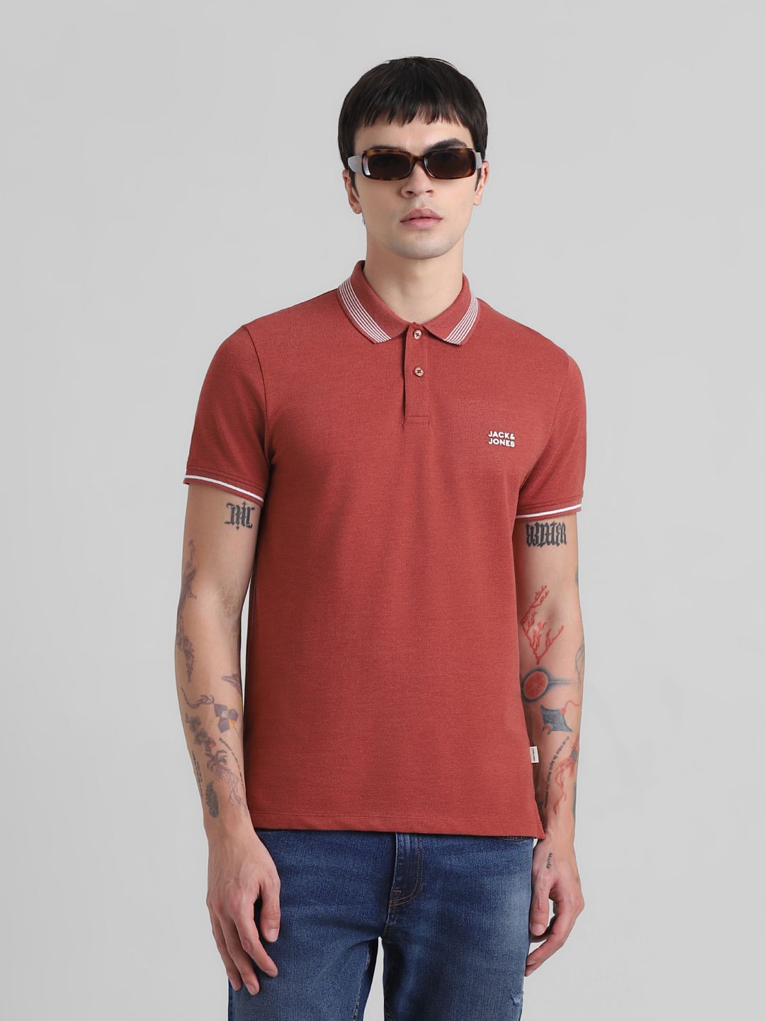Red Contrast Tipping Polo T-shirt