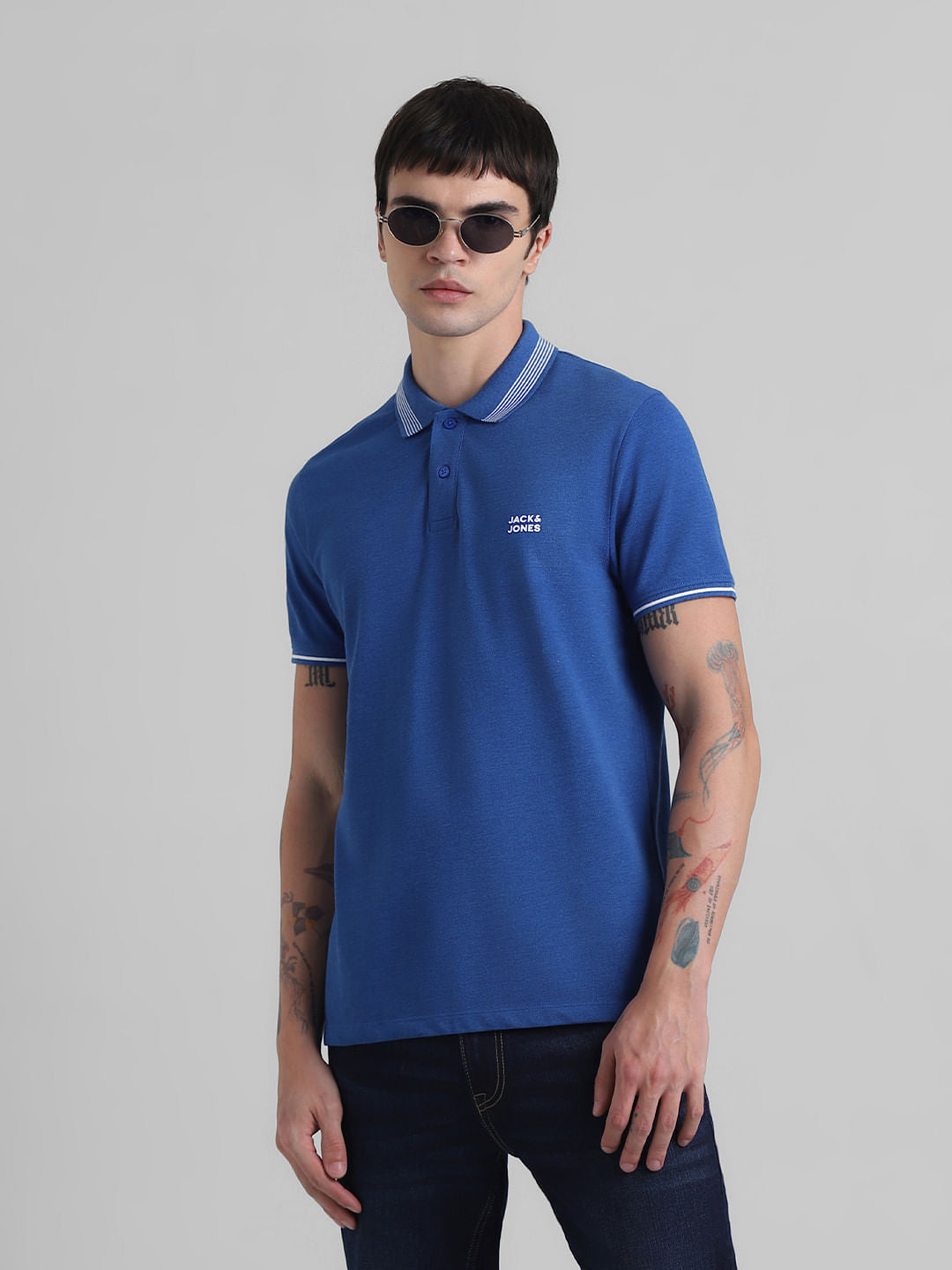Blue Contrast Tipping Polo T-shirt