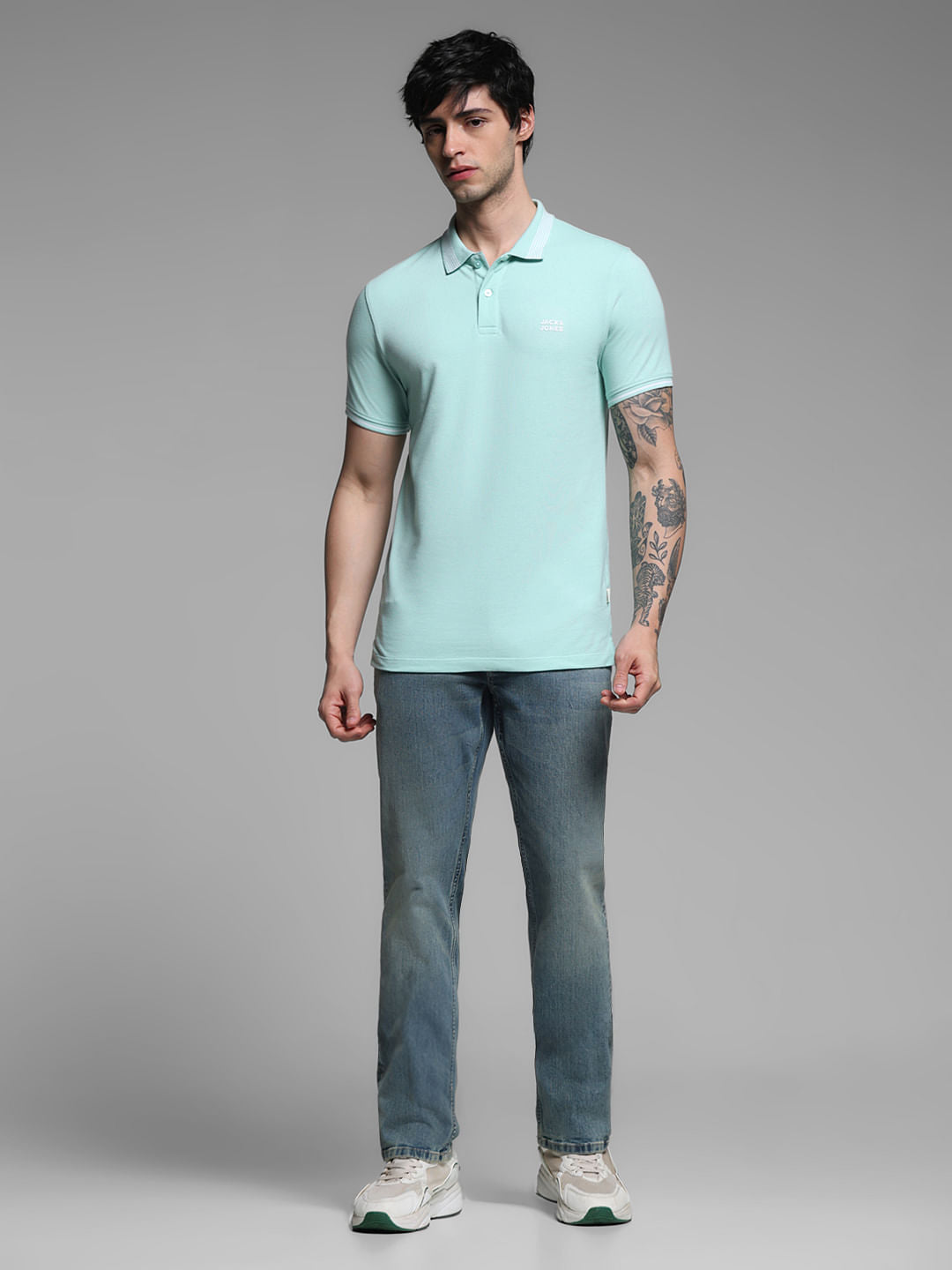 Mint Green Logo Print Polo