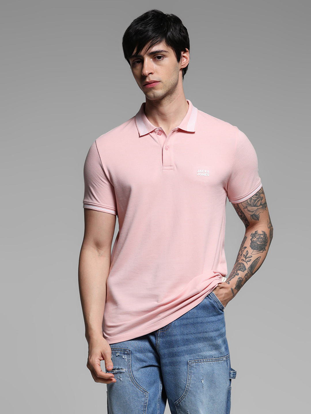 Light Pink Logo Print Polo