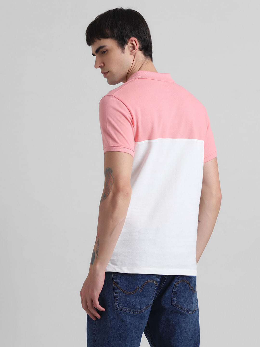 Pink Colourblocked Zip-Up Polo