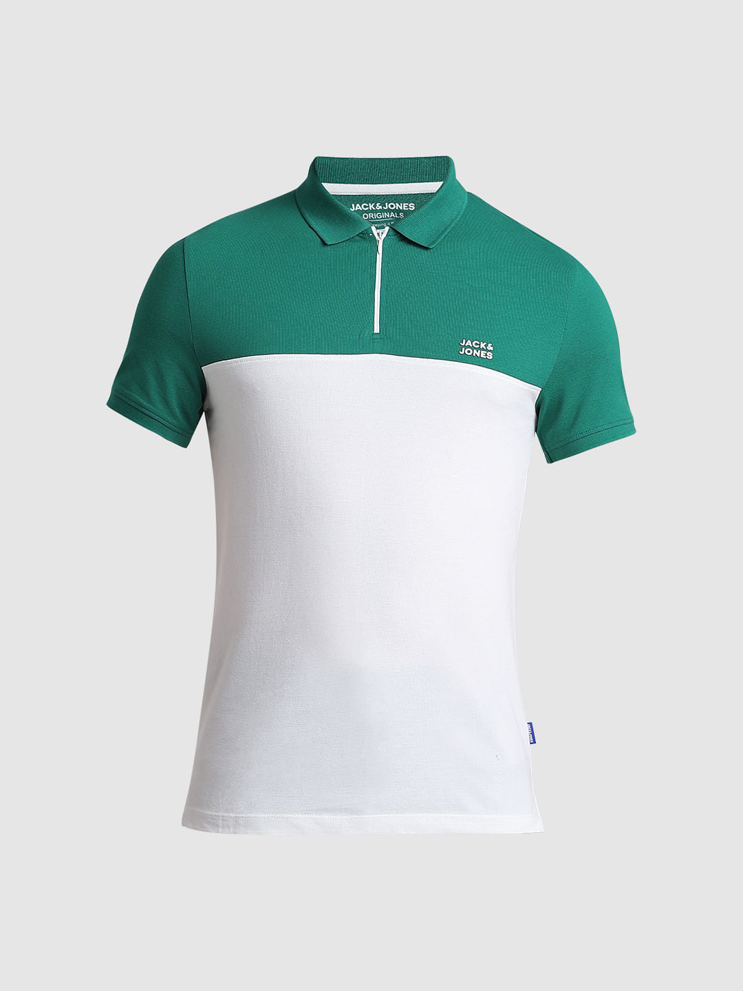 Green Zipped Colourblocked Polo