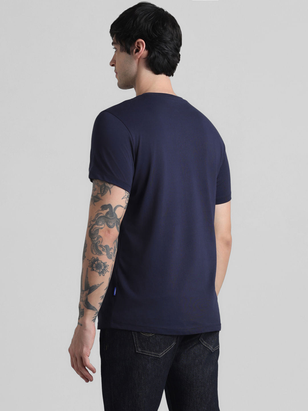 Dark Blue Logo Print Crew Neck T-shirt