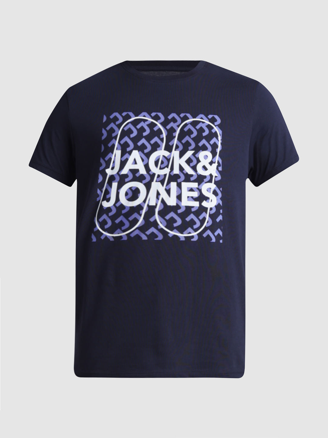 Dark Blue Logo Print Crew Neck T-shirt