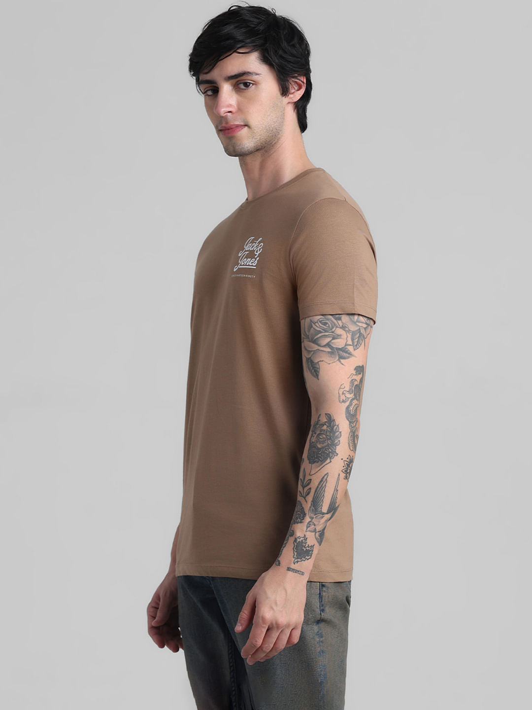 Brown Chest Branding Crew Neck T-shirt