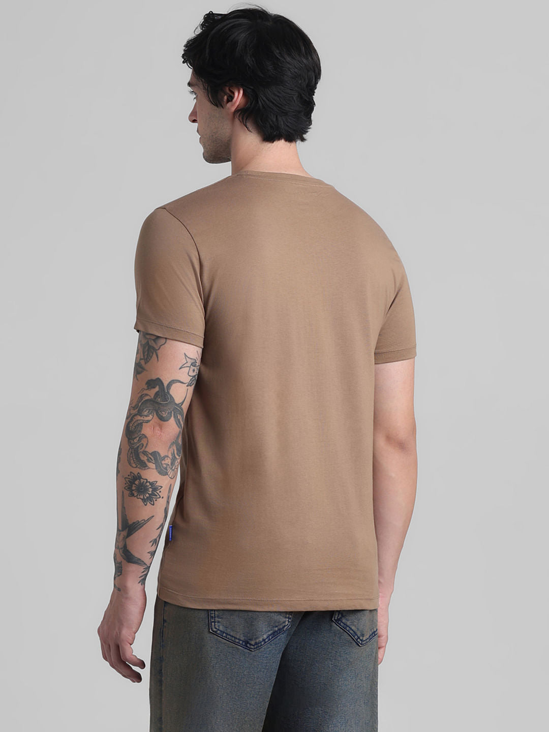 Brown Chest Branding Crew Neck T-shirt