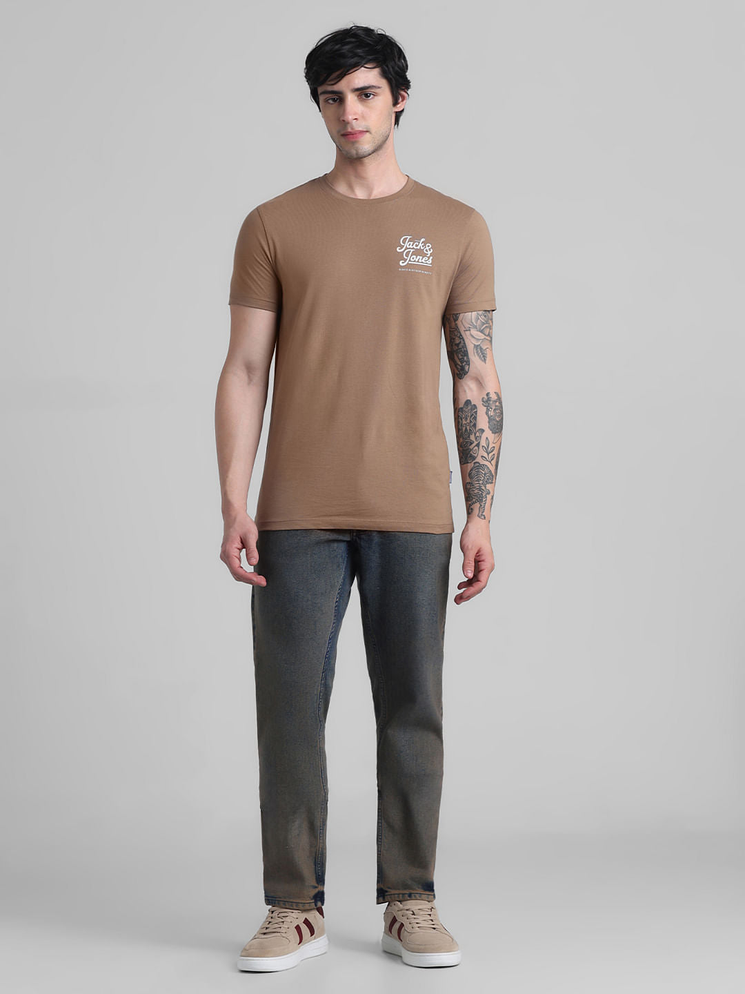 Brown Chest Branding Crew Neck T-shirt