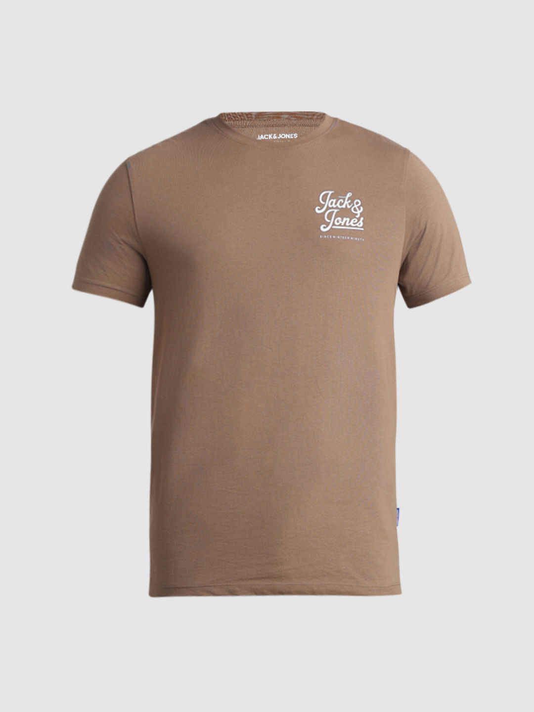 Brown Chest Branding Crew Neck T-shirt