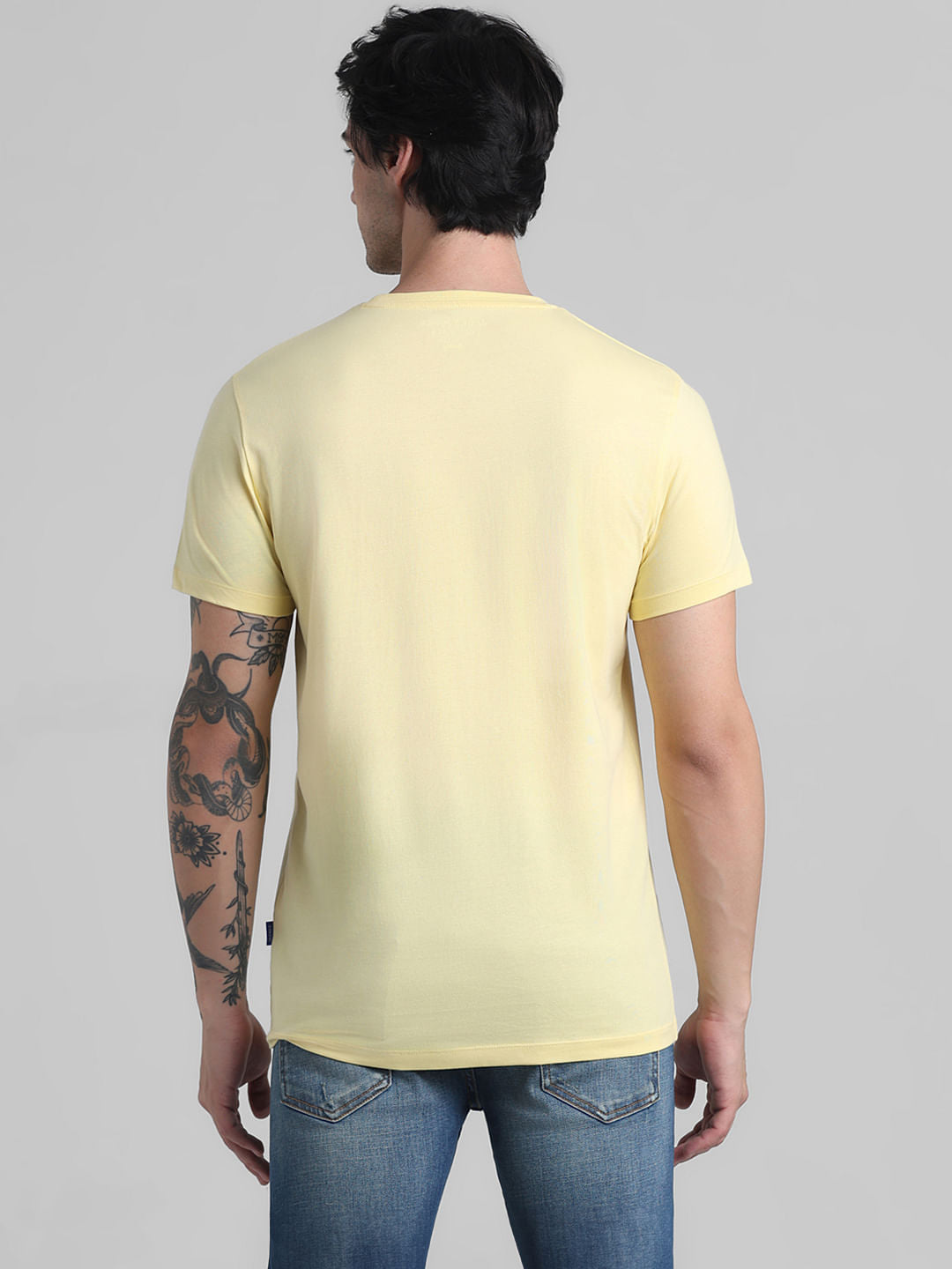 Yellow Chest Branding Crew Neck T-shirt