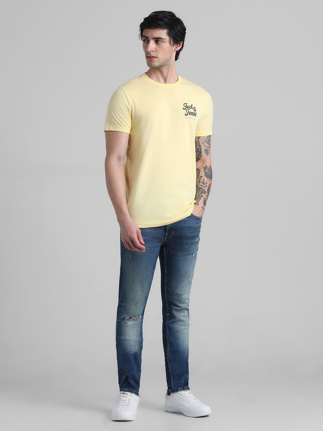 Yellow Chest Branding Crew Neck T-shirt