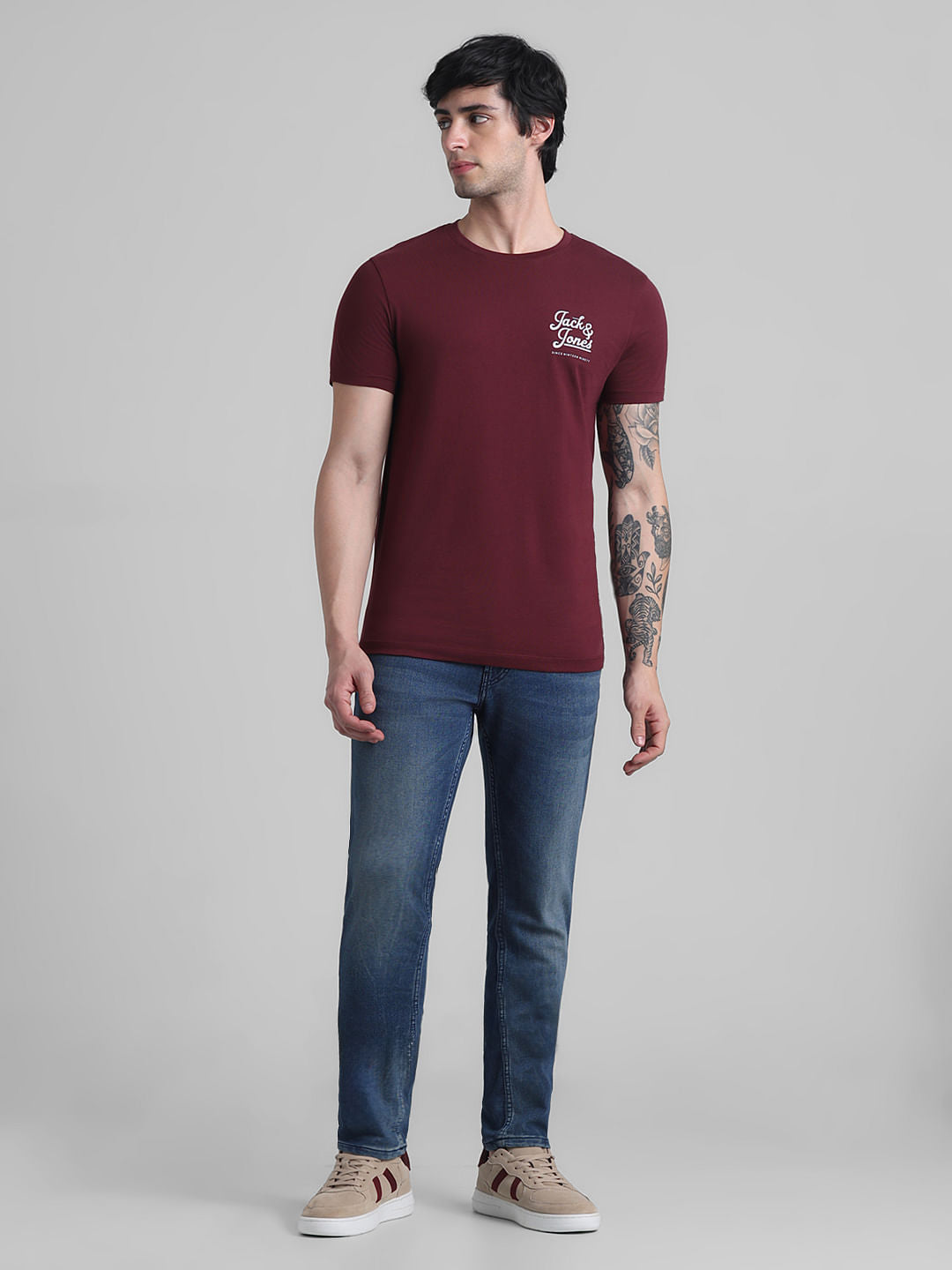 Maroon Chest Branding Crew Neck T-shirt